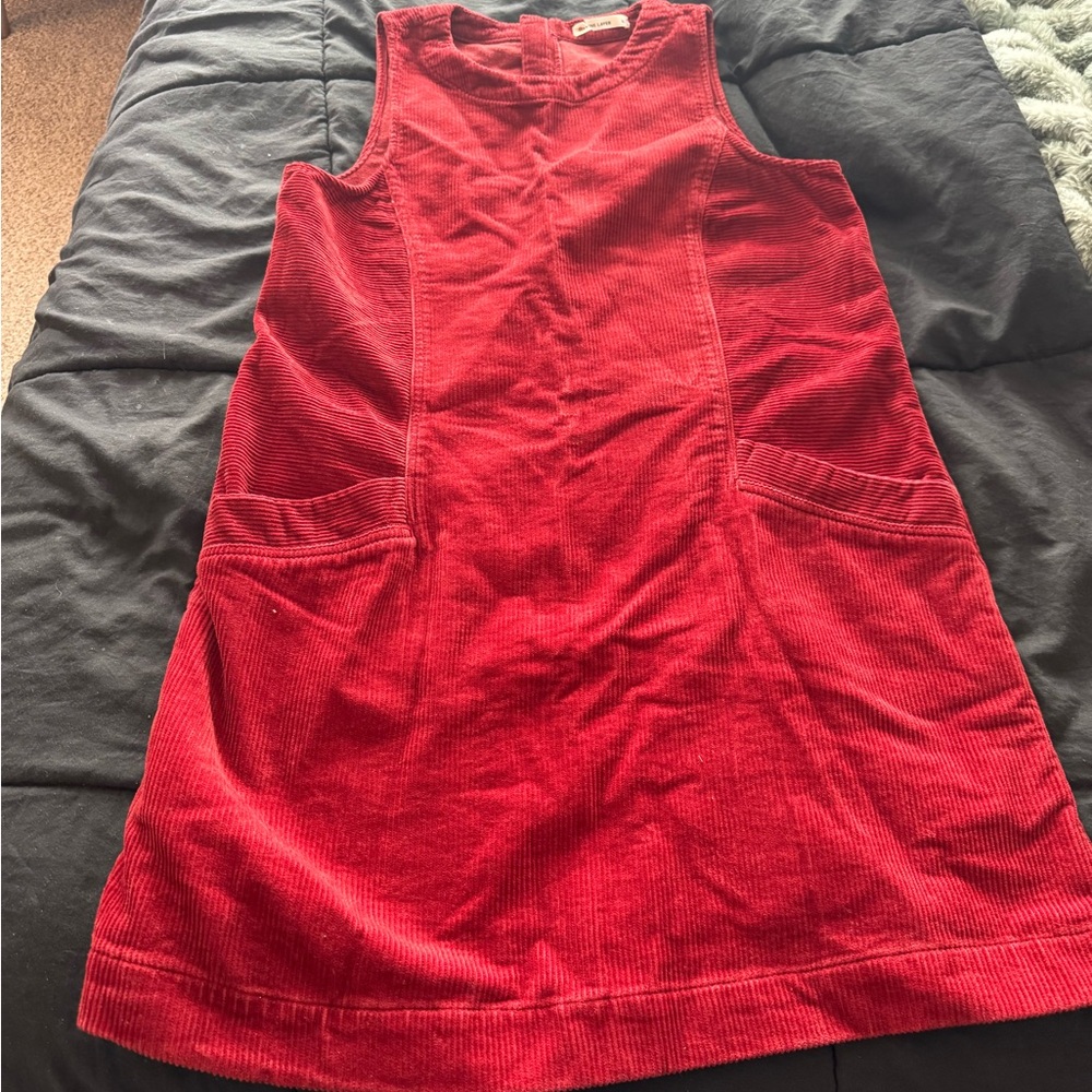 Red Corduroy Sleeveless Dress with pockets
